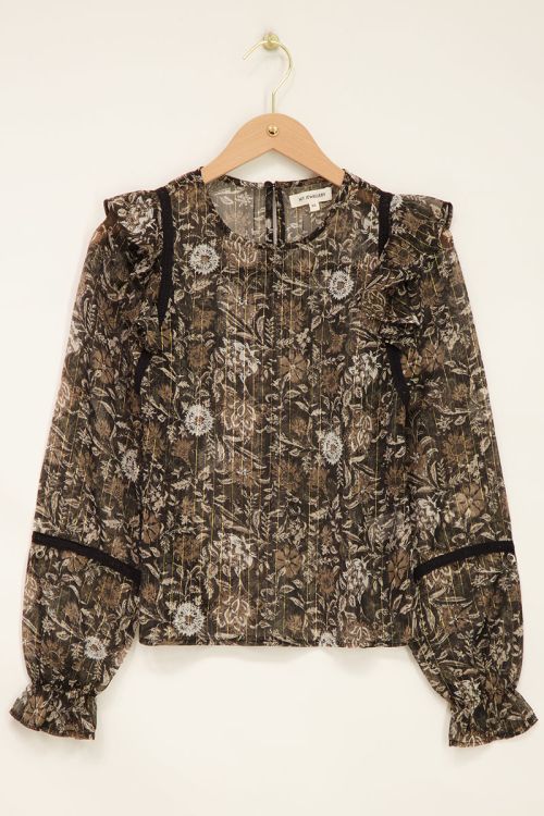Blouse noire à imprimé à fleurs en mousseline et lurex