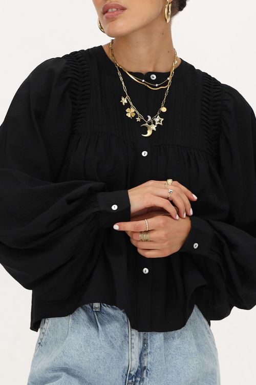 Black blouse with pintuck & balloon sleeves | My Jewellery