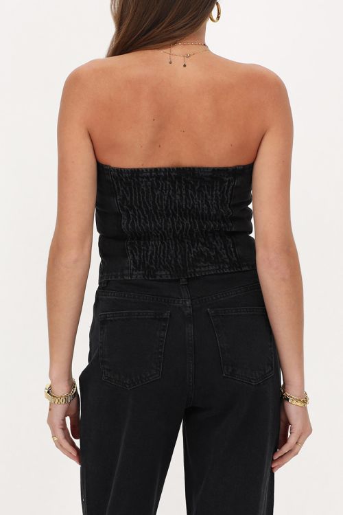 Black denim corset top with rhinestones | My Jewellery