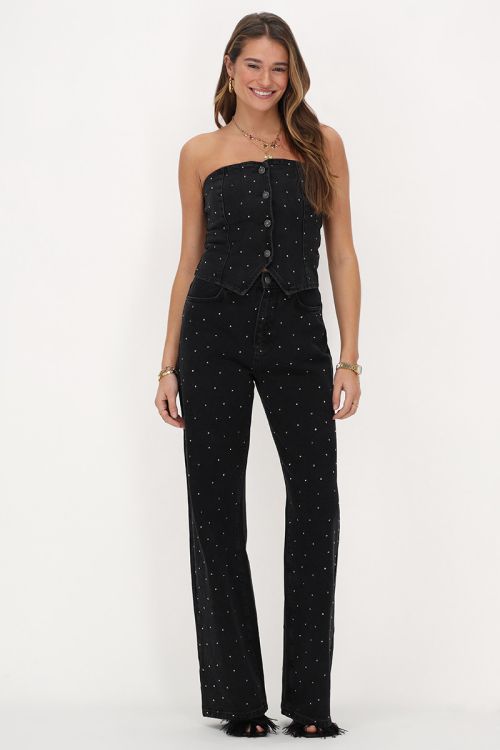 Black denim corset top with rhinestones | My Jewellery