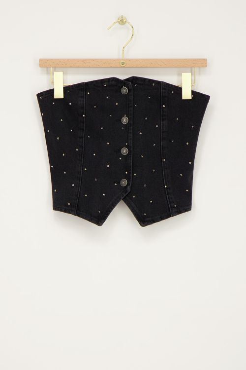 Black denim corset top with rhinestones | My Jewellery