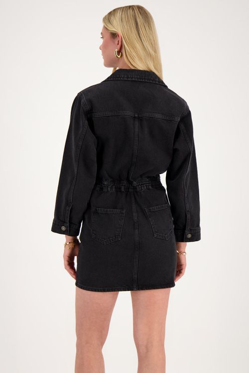 Black denim dress with lapel collar