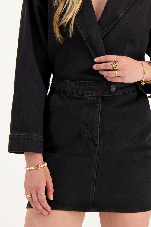 Black denim dress with lapel collar