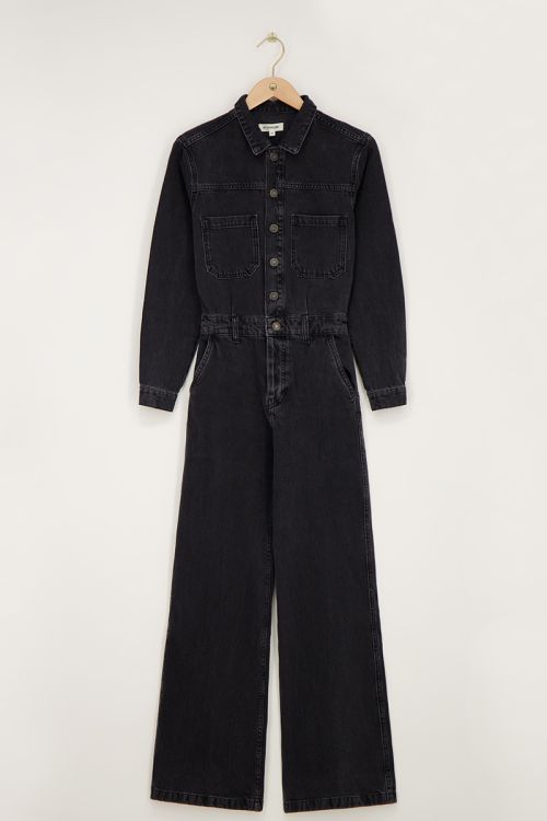 Black denim jumpsuit with long sleeves | My Jewellery