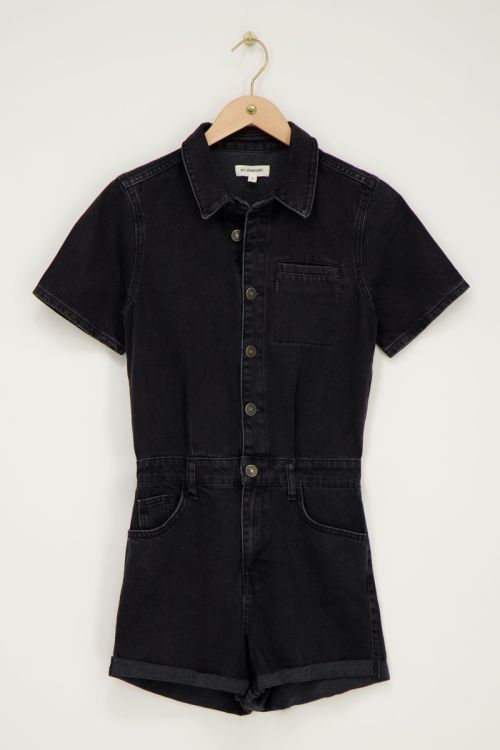 Black denim playsuit with chest pocket | My Jewellery
