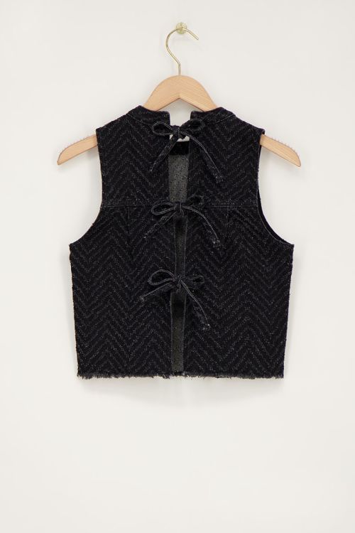 Black denim top with jacquard and bows | My Jewellery