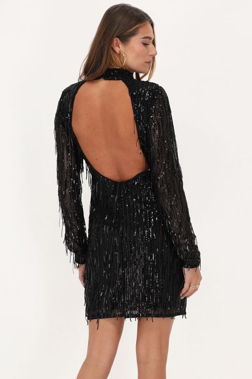 Black dress with sequins and open back | My Jewellery