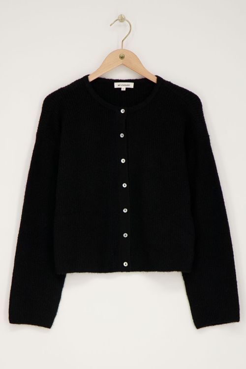 Black knitted cardigan with small buttons   | My Jewellery