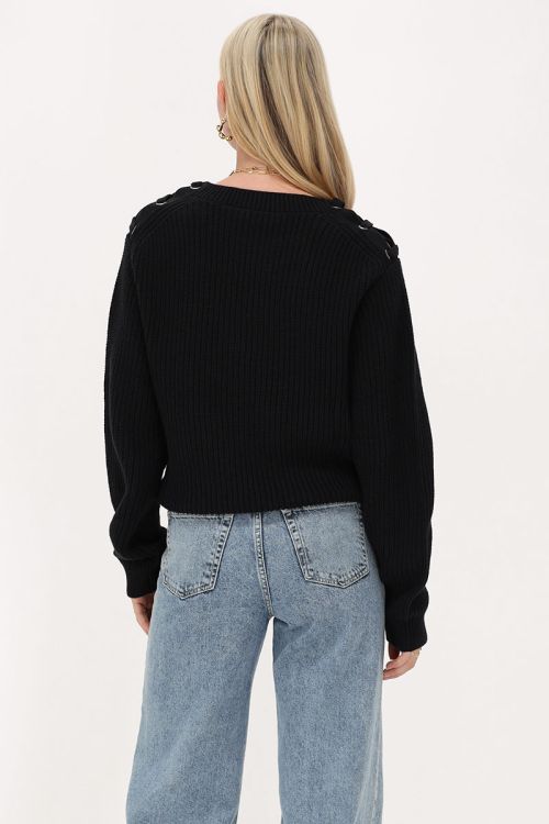 Black knit sweater with open shoulders | My Jewellery