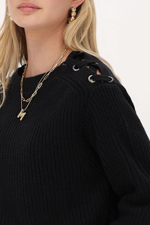 Black knit sweater with open shoulders | My Jewellery