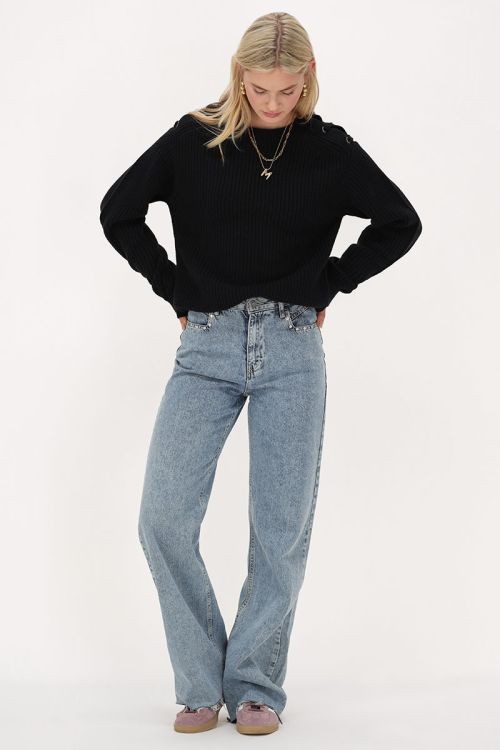 Black knit sweater with open shoulders | My Jewellery