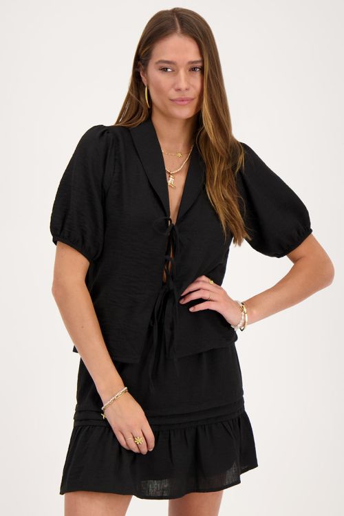 black linen look top with bows