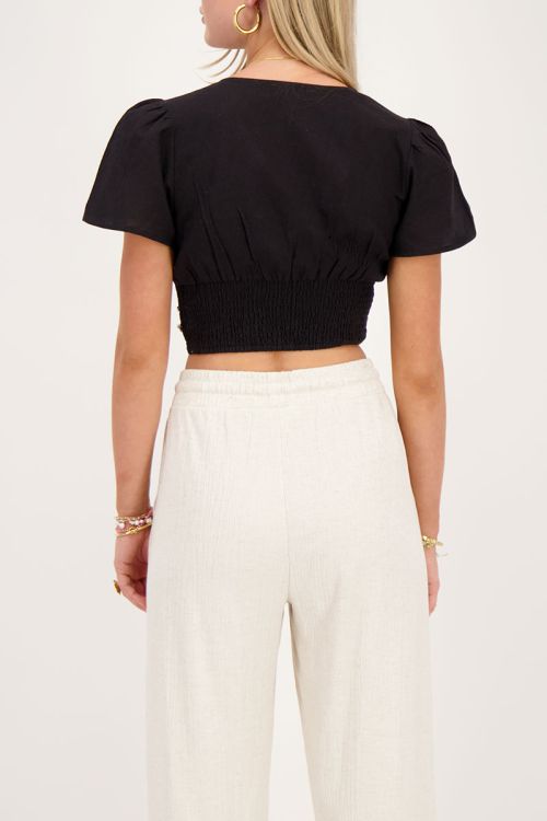 Black linen look top with scallops  | My Jewellery