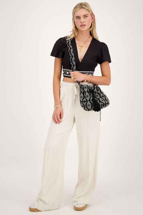 Black linen look top with scallops  | My Jewellery