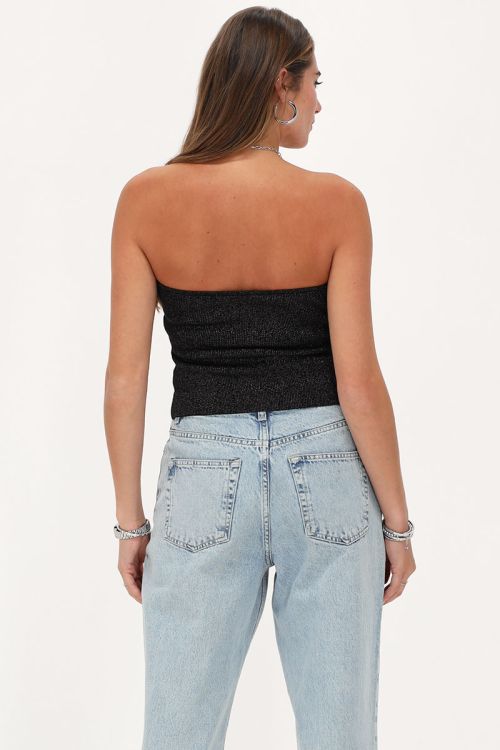 Black lurex bandeau top with bow | My Jewellery
