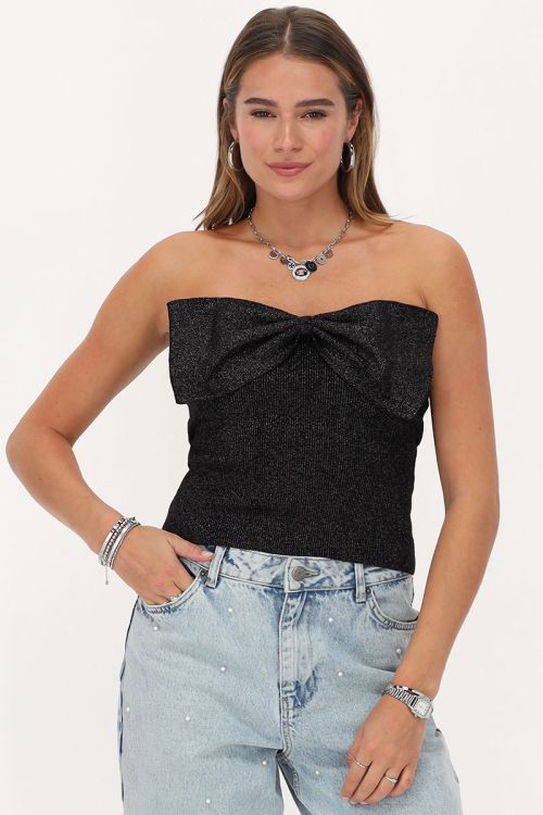 Black lurex bandeau top with bow | My Jewellery