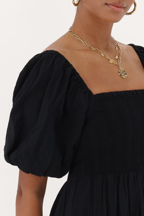 Black maxi dress with puff sleeves | My Jewellery