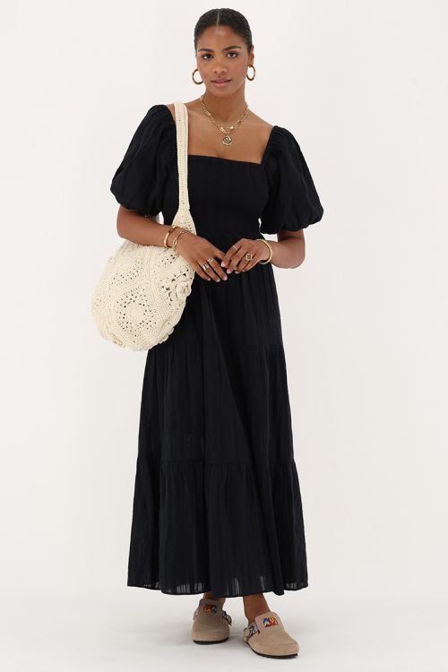 Black maxi dress with puff sleeves | My Jewellery
