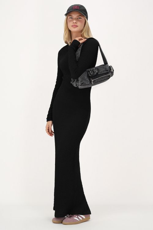 Black maxi dress with structure & slit | My Jewellery