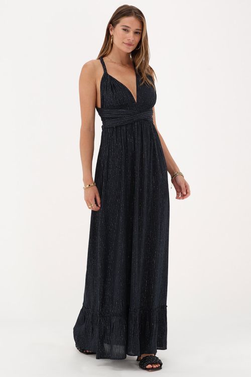 Black multiway wrap maxi dress with lurex | My Jewellery