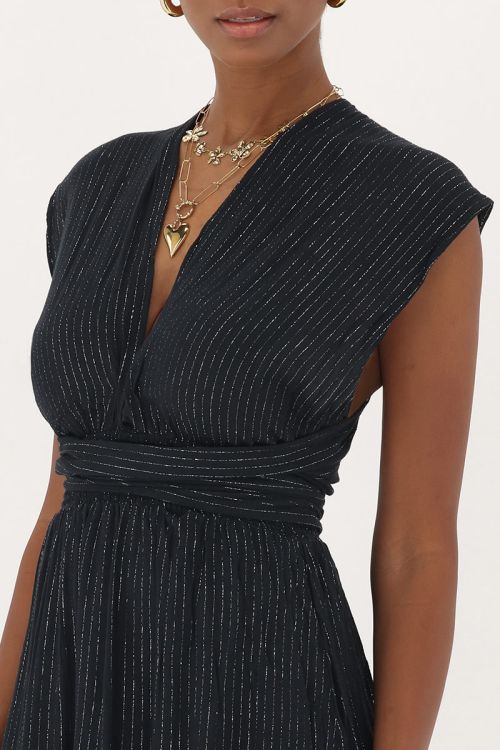 Black multiway wrap short dress with lurex | My Jewellery