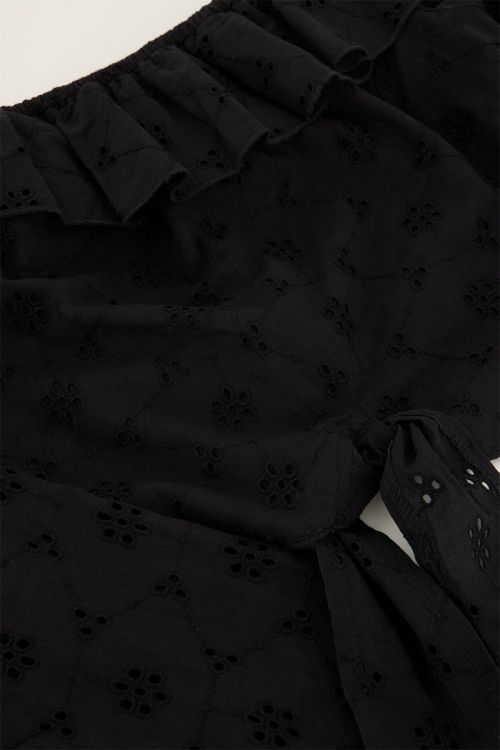 Black off-shoulder top with embroidery and bow detail