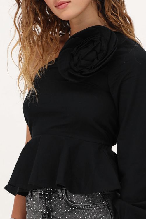 Black one-shoulder top with flower | My Jewellery