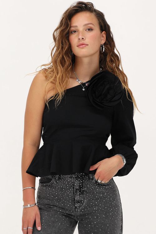 Black one-shoulder top with flower | My Jewellery