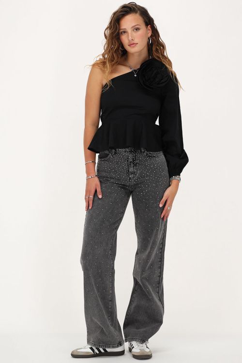 Black one-shoulder top with flower | My Jewellery