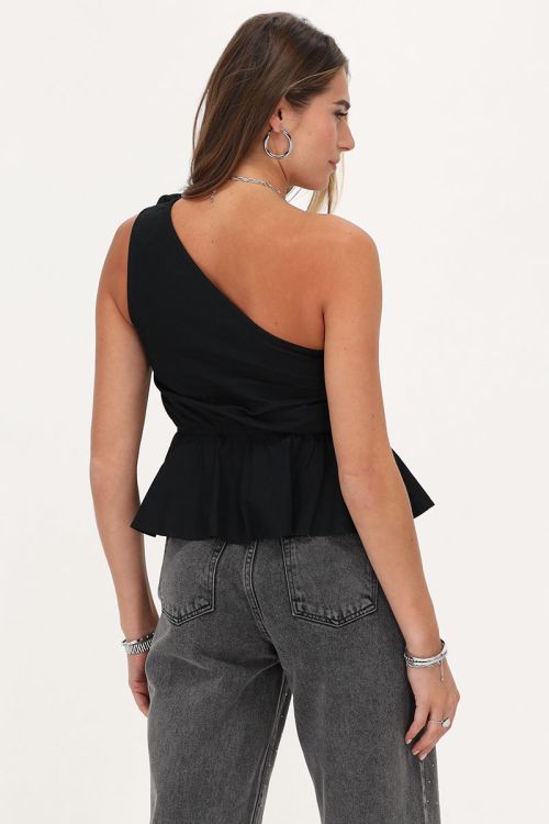 Black one-shoulder top with large flower | My Jewellery