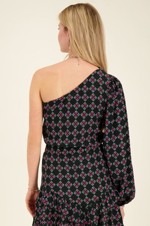 Zwarte one-shoulder jurkje | My Jewellery