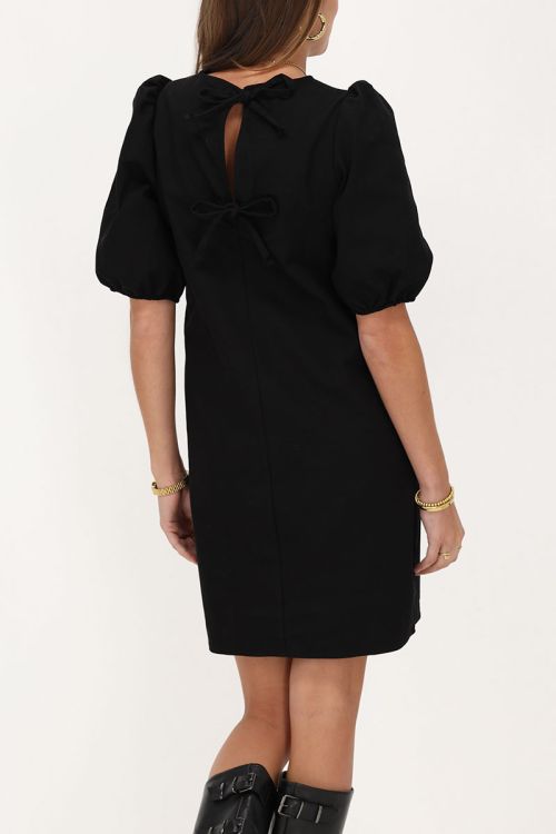 Black puff sleeve dress with bows  | My Jewellery