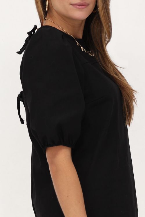 Black puff sleeve dress with bows  | My Jewellery