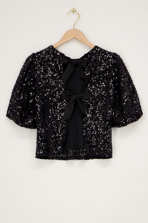 Black sequin top with bows | My Jewellery