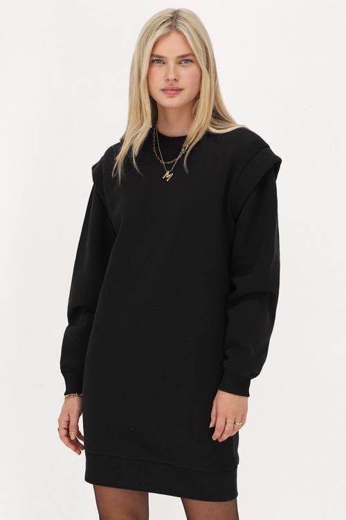 Black sweater dress with shoulder padding | My Jewellery