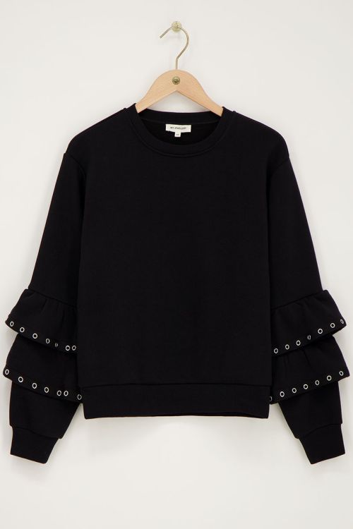 Black sweater with ruffle sleeves and studs | My Jewellery