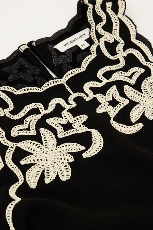 Black top with white embroidery | My Jewellery