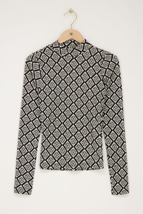 Black turtleneck top with ikat print | My Jewellery