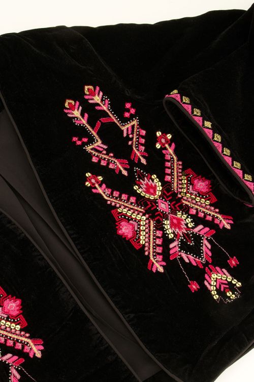 Black velvet jacket with pink embroidery | My Jewellery