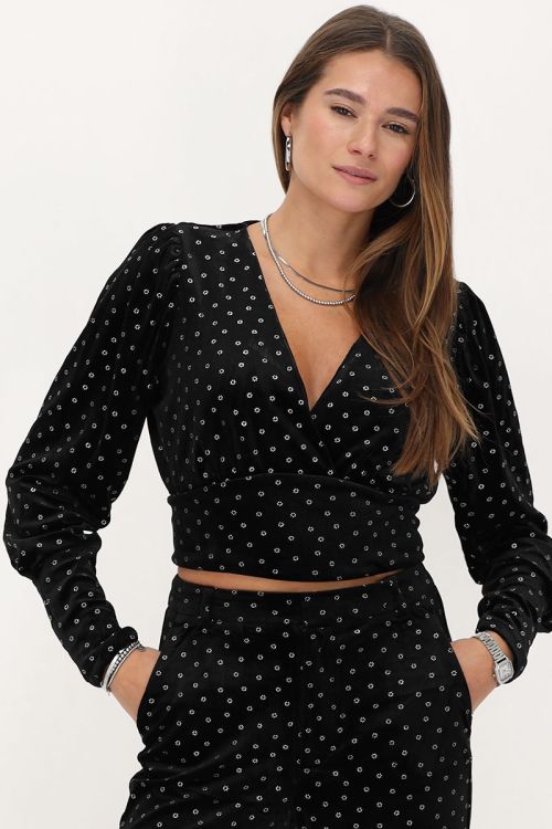 Black velvet top with silver flowers | My Jewellery