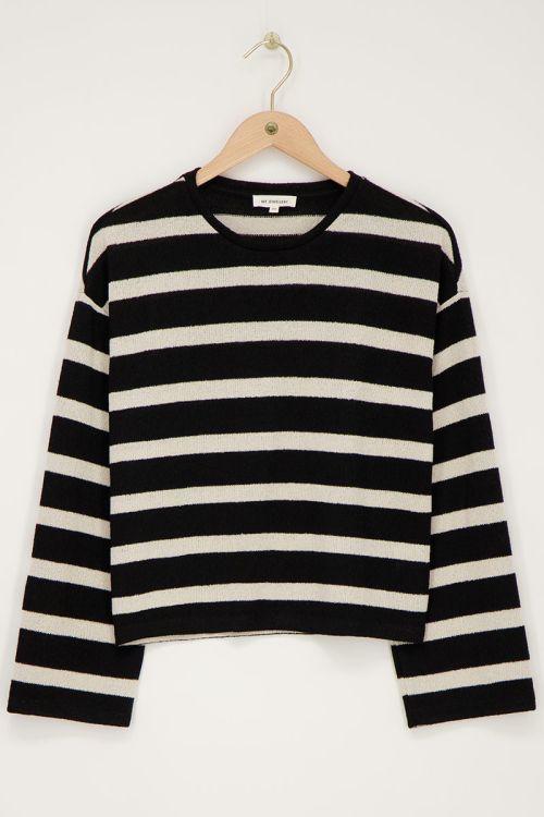 Black and white striped top with crochet effect | My Jewellery
