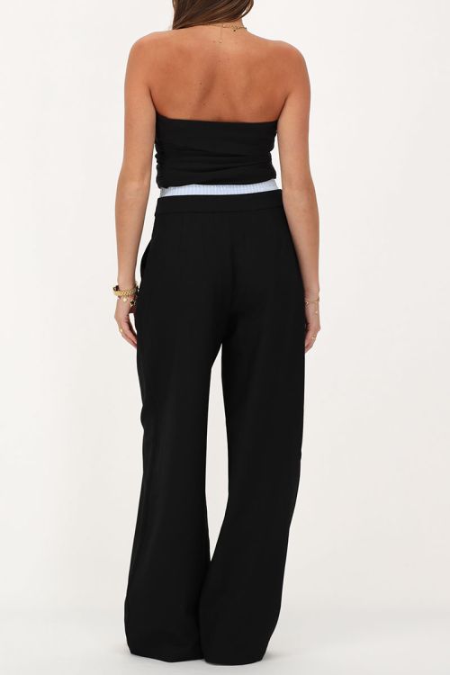 Black wide leg trousers with double waistband | My Jewellery