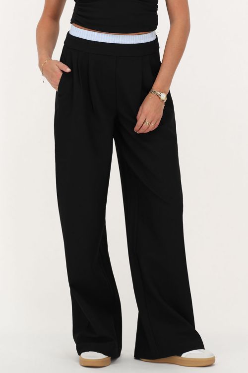 Black wide leg trousers with double waistband | My Jewellery