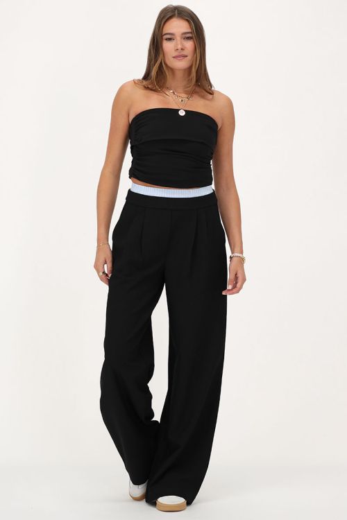 Black wide leg trousers with double waistband | My Jewellery