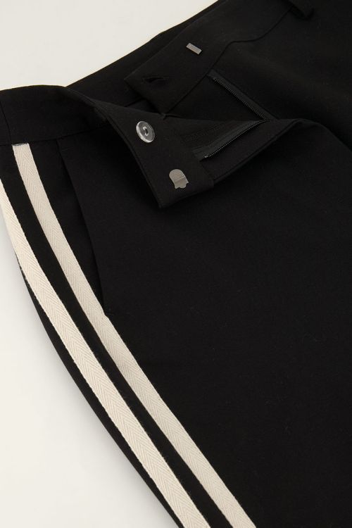 Black wide leg pants with white tape | My Jewellery