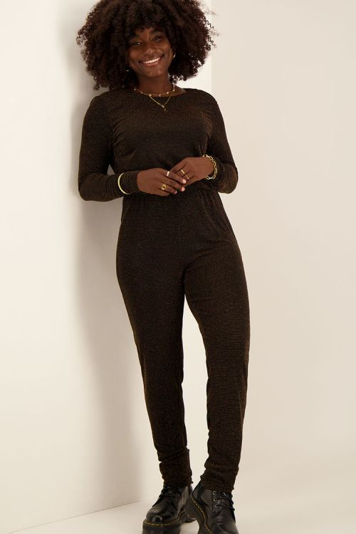 Zwarte glitter jumpsuit met open rug My Jewellery