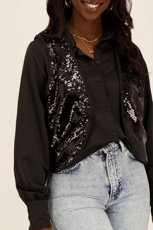 Zwart gilet met pailletten | Gilet | My Jewellery
