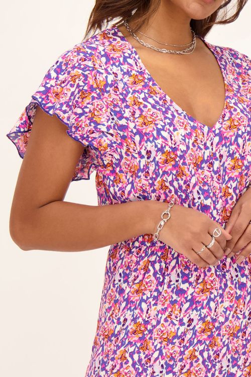 Blauwe midi jurk met bloemenprint | My Jewellery