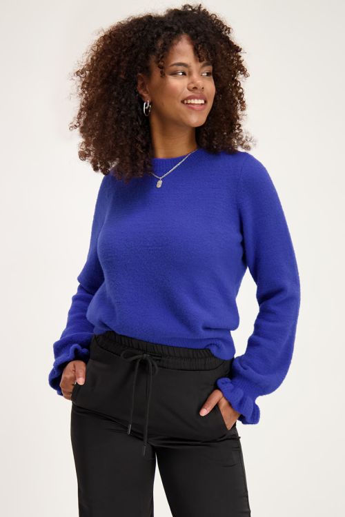 Blauwe trui met ruffle mouwen | Truien | My Jewellery
