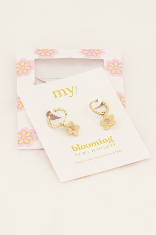Oorbellen met bloem & rose quartz steen | My Jewellery